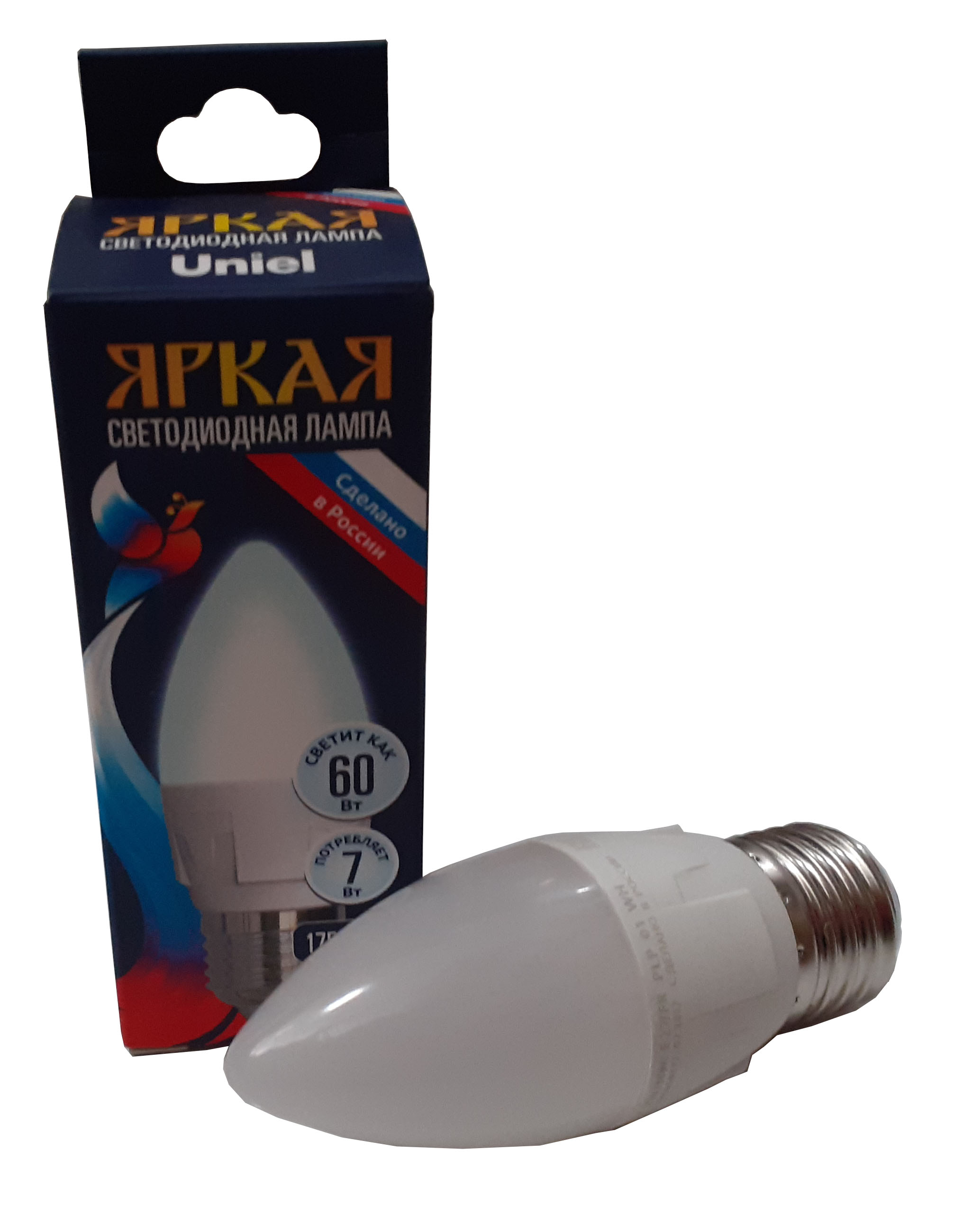 Лампа светодиодная LED-свеча  7Вт 220В Е27 4000K 600Лм Uniel Россия