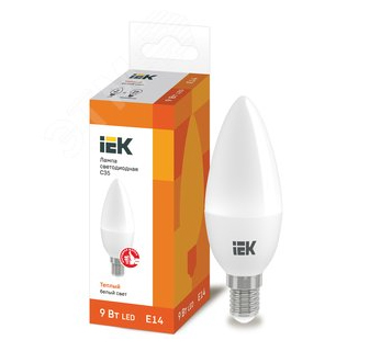 Лампа светодиодная LED-свеча  9Вт 220В Е14 теплая 3000K 810Лм IEK