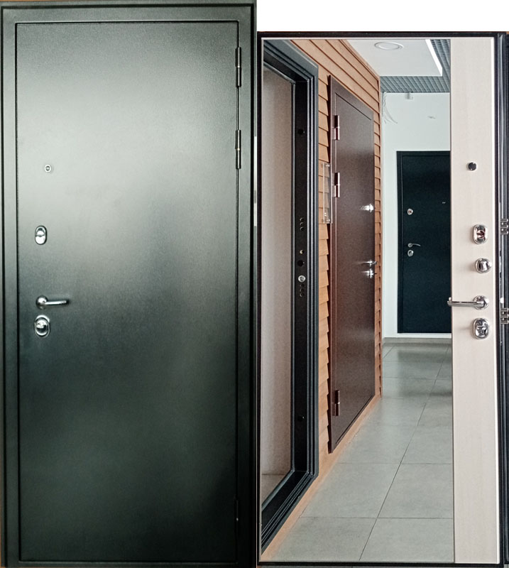 Дверь .  металл СТРАЖ 3К Панорама 960*2050*90 прав Антик серебро/дуб лиственница беленая  зеркало