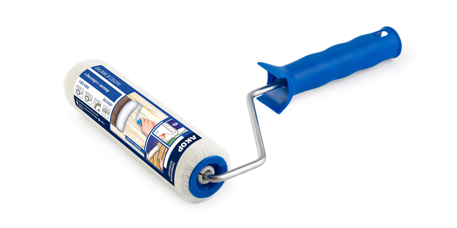 Валик 240мм Велюр с ручкой Эксперт, ворс 7мм, АКОР 401