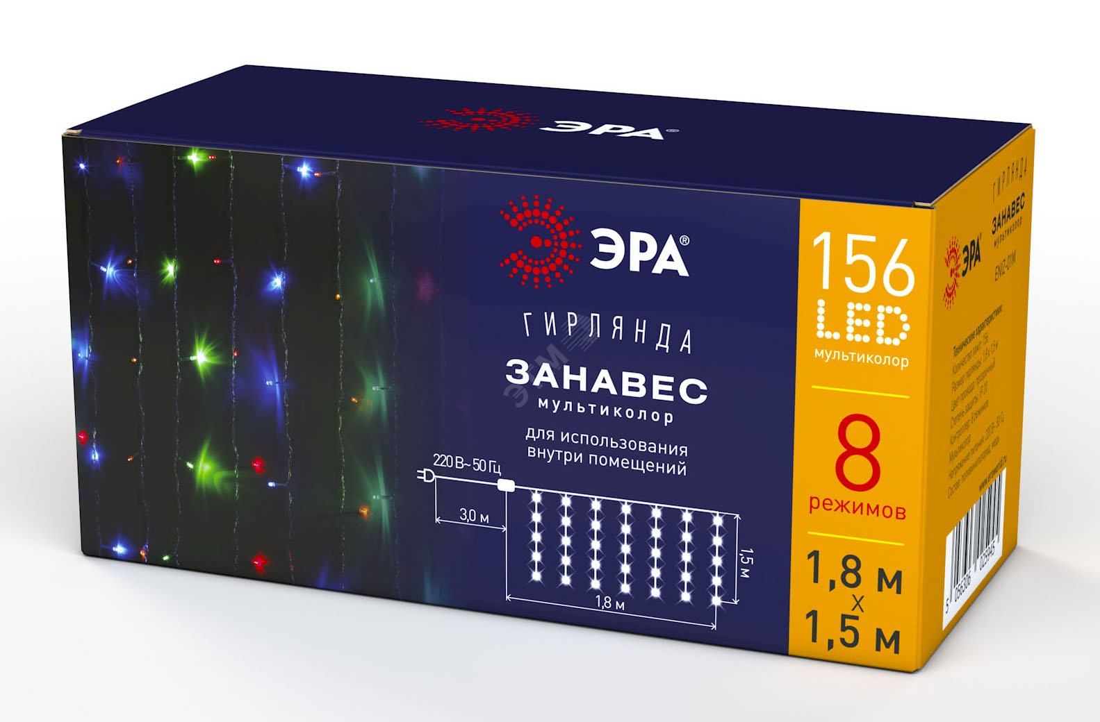 Гирлянда светодиод LED ENIZ-01M ЭРА Дождь/Занавес 1,8 м*1,5 м мультиколор 8 режимов, 220V, IP20