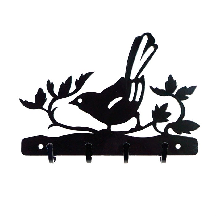 Ключница Птичка на ветке, 701-008B, металл, чёрный