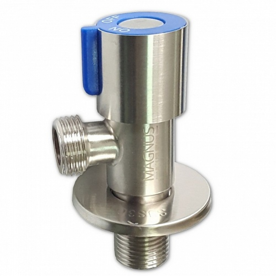 Кран шаровый угловой 1/2"ш х 1/2"ш MAGNUS с отражателем, синяя ручка (9269)