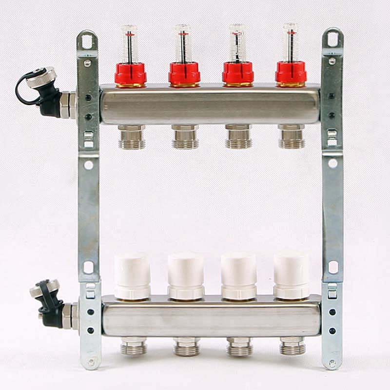 Коллекторная группа 1", 4-выхода 3/4"ЕК с расходомерами, нерж.сталь