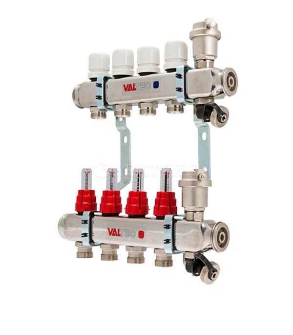 Коллекторная группа 1", 5-выходов 3/4"ЕК с расходомерами, нерж.сталь