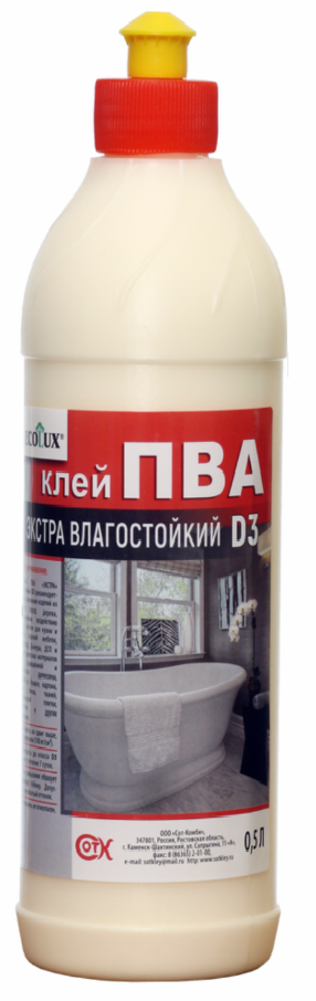 Клей ПВА ECOLUX экстра влагостойкий D3 0,5л  