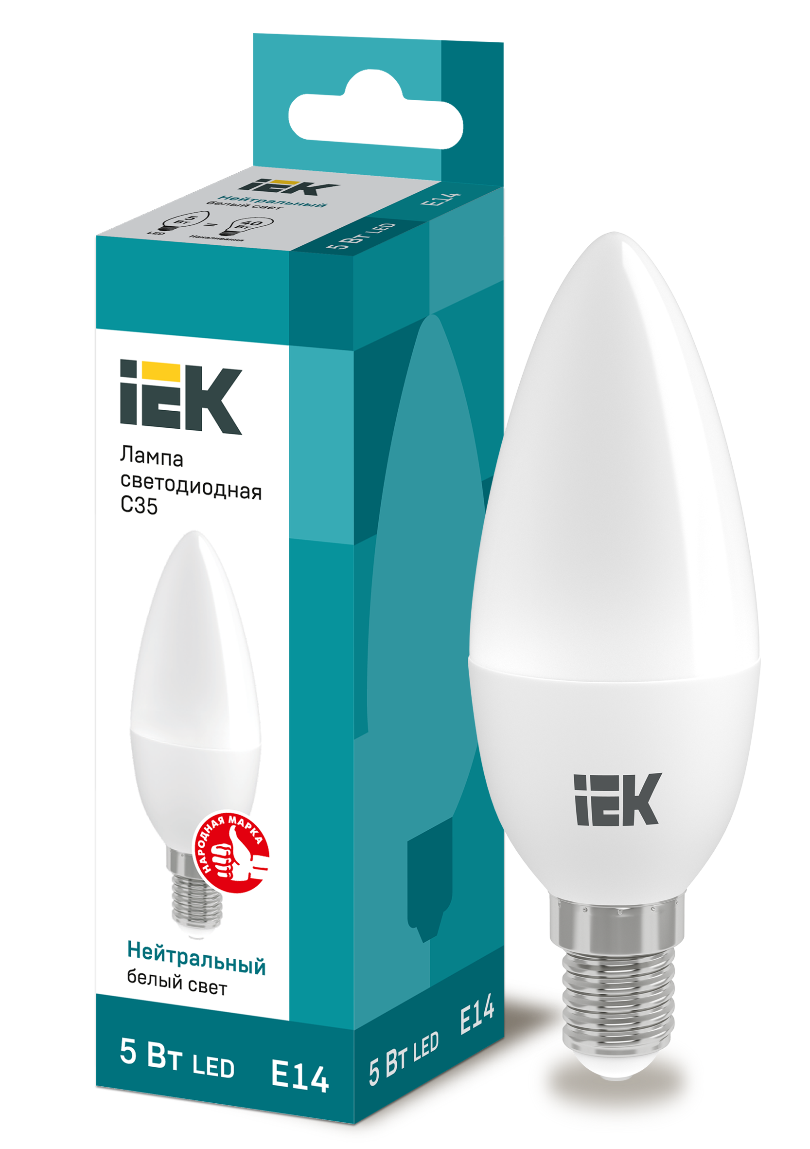 Лампа светодиодная LED-свеча  5Вт 220В Е14 4000K 450Лм IEK