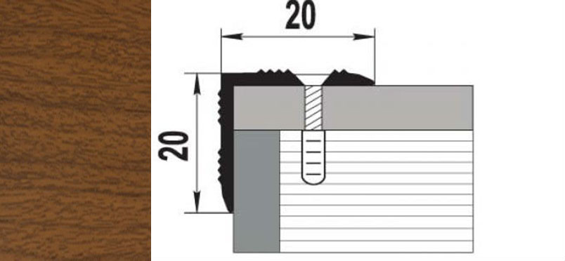 Порог ПУ 05 180 шир 20*20мм орех 088 угол внешний