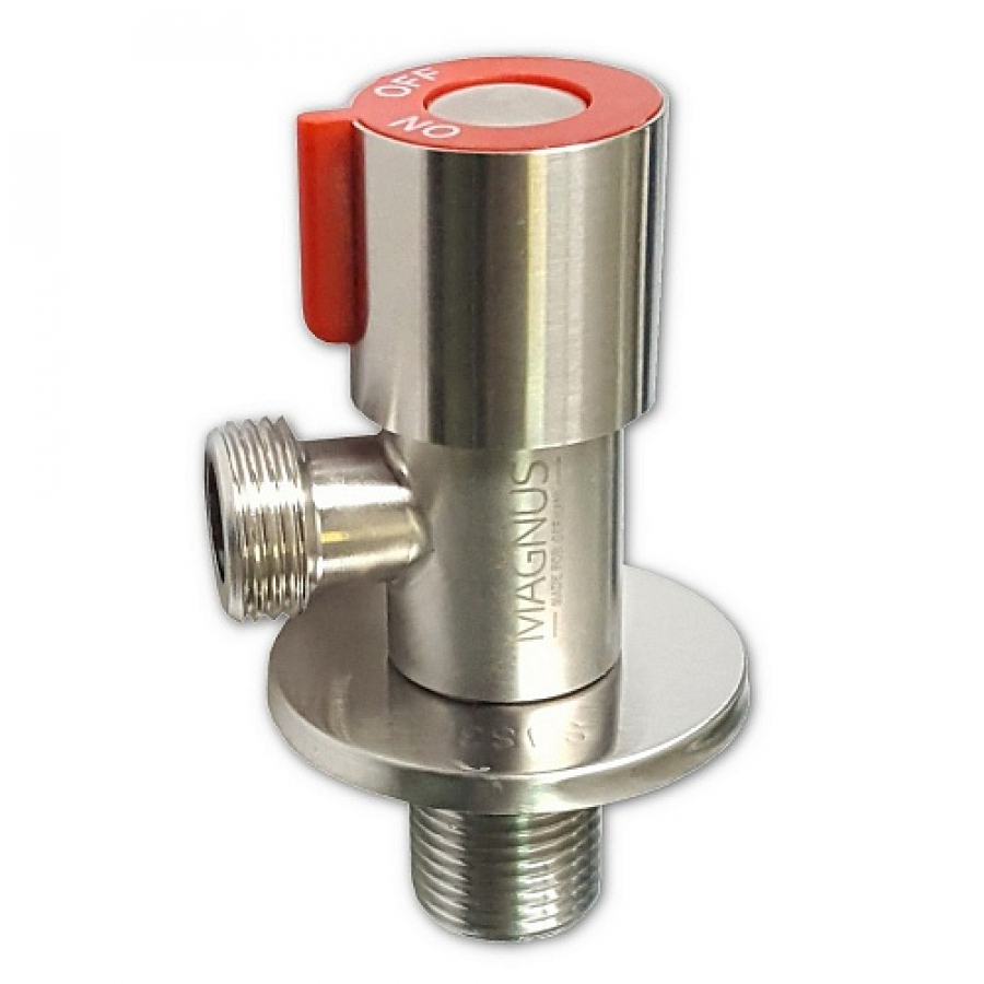 Кран шаровый угловой 1/2"ш х 1/2"ш MAGNUS с отражателем, красная ручка (9270)