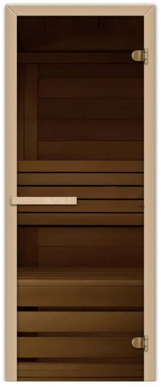 Дверь термостекло с коробкой 1,9*0.7 ручка, стекло 6мм, 2 петли, бронза прозрачная