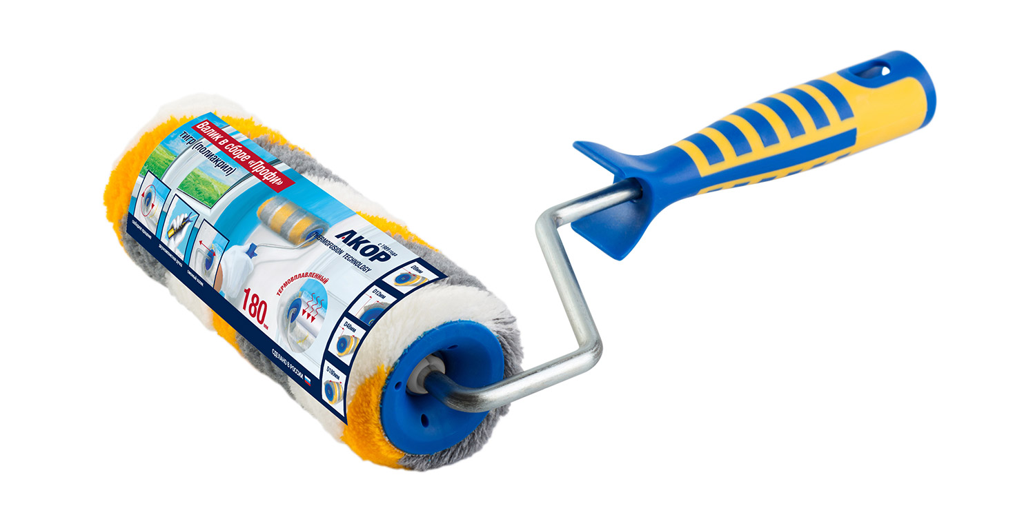 Валик 180мм Полиакрил тигр Профи, ворс 12мм, ручка 8мм 2-х комп. АКОР 212