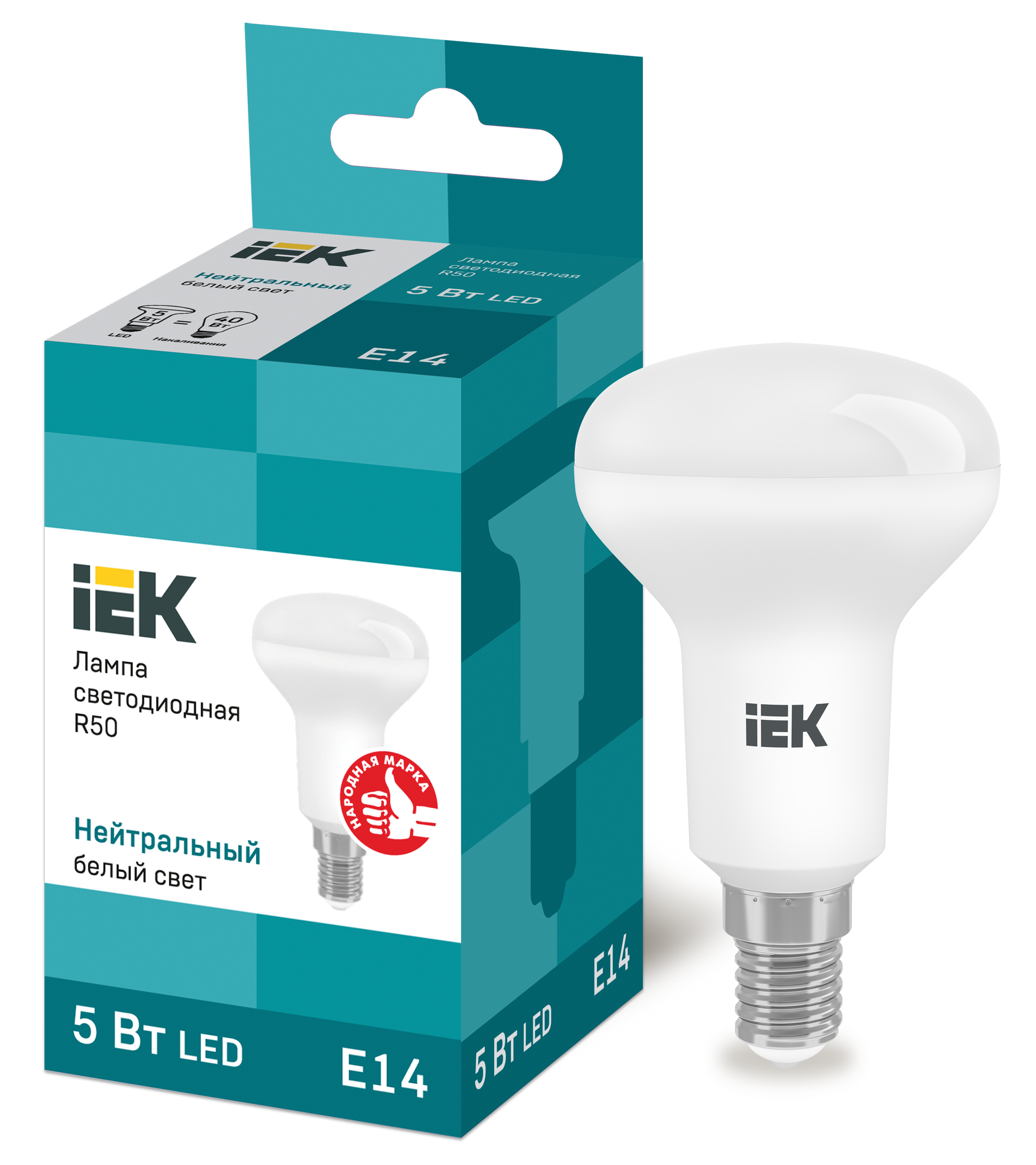 Лампа светодиодная LED-R50 5Вт 220В Е14 4000K IEK