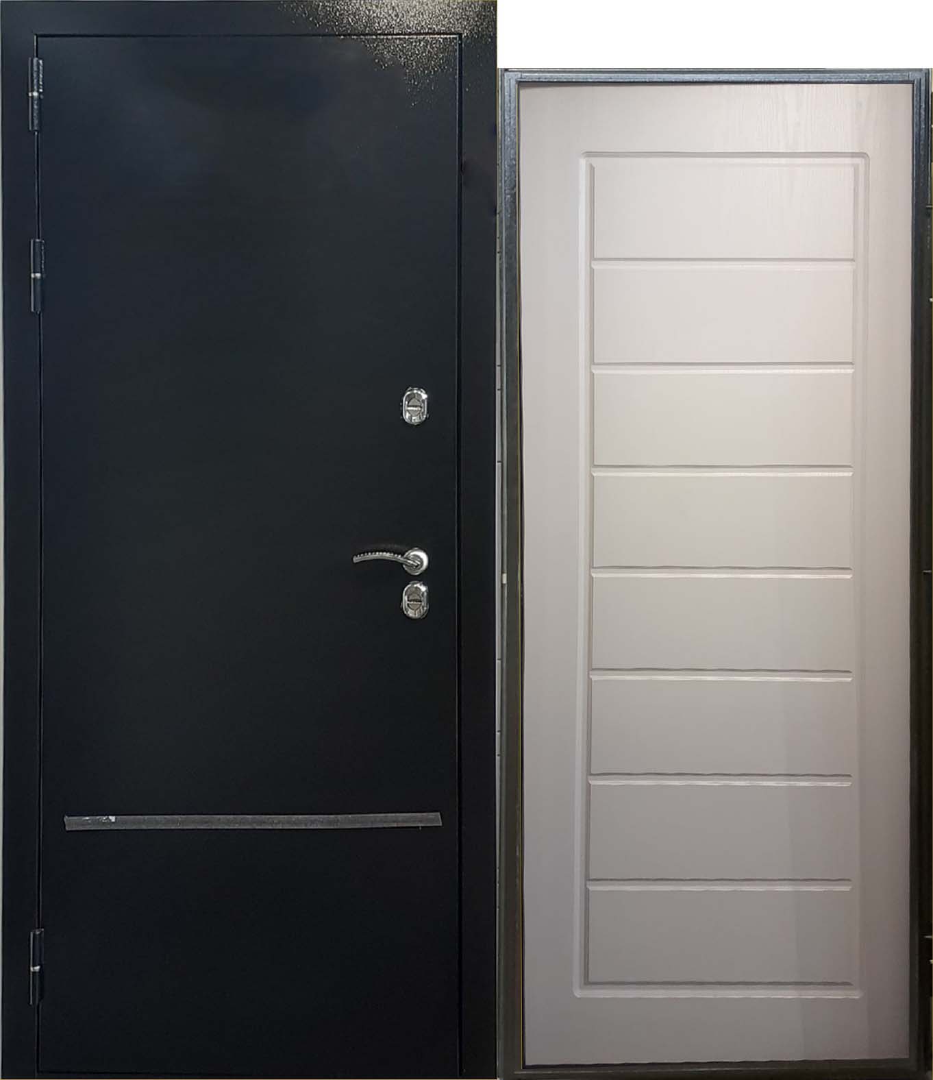 Дверь .  металл СТРАЖ 3К-тепло Черная шагрень/белое дерево 960*2050*100 лев 