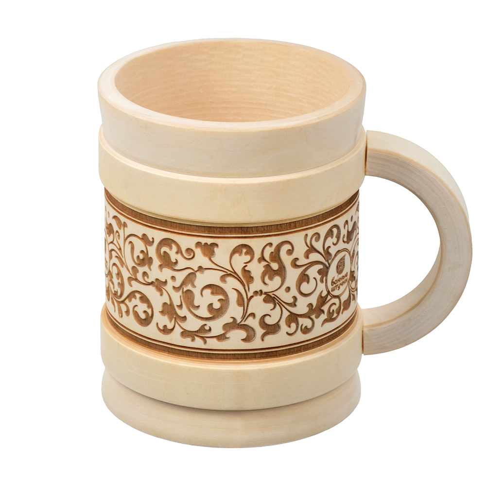 Кружка д/бани 0,5л бондарная с выжигом "Бочонок" липа 33282