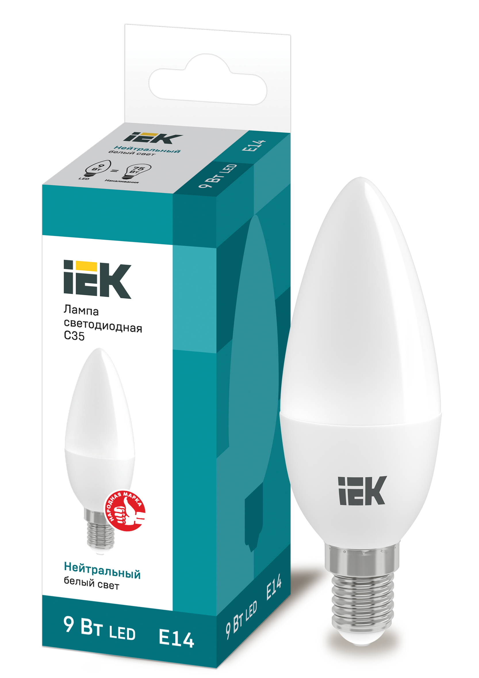 Лампа светодиодная LED-свеча  9Вт 220В Е14 4000K 810Лм IEK