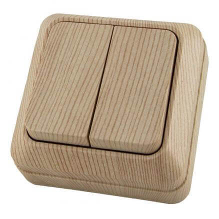 Выключатель Ладога 2клав наружн сосна 250В 10А SQ1801-0044