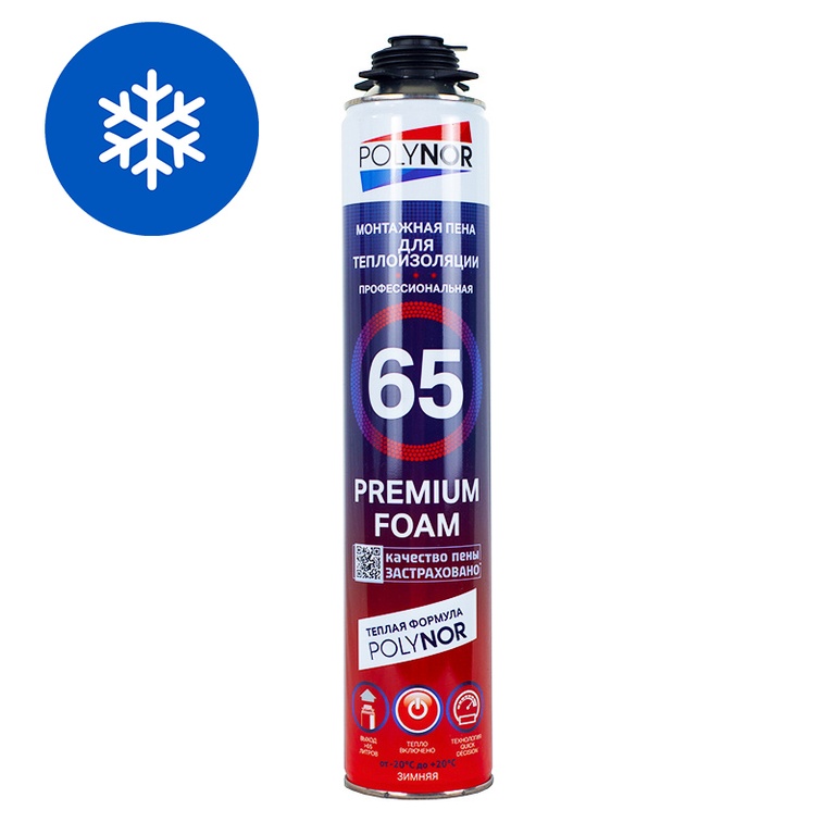 Пена монтажная POLYNOR  PREMIUM Foam 65+ проф. 850мл. Зимняя -20°С +20°С  