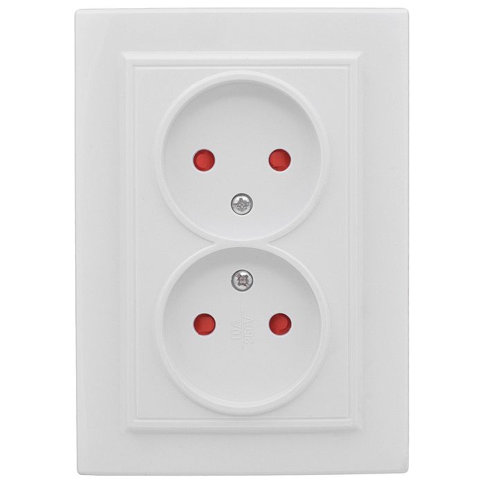 Розетка Минск двойная скрытая б/з со шторками белая 250В 10А ERR10-102-100