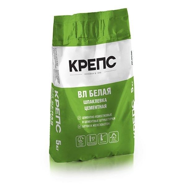 Шпатлевка цементная КРЕПС ВЛ финишная белая 5,0кг