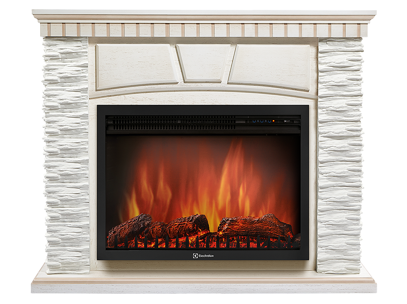 Портал для камина Porto 30, 1200х990х330мм, 53кг, камень белый, беленый дуб Electrolux