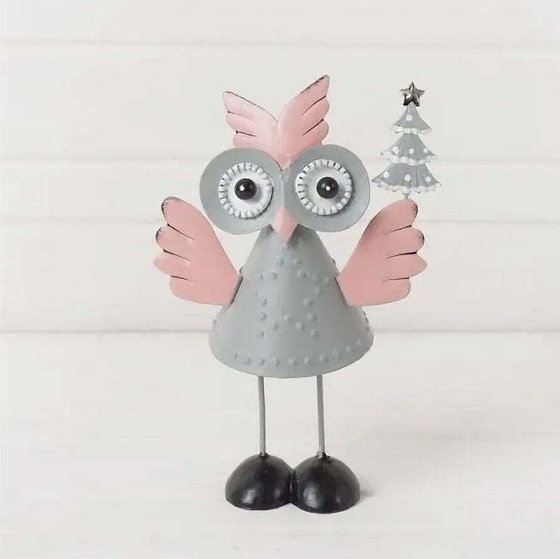 Фигура декоратив. Сова с ёлкой серая, метал., 15*11 см, 743/89092 IRIS