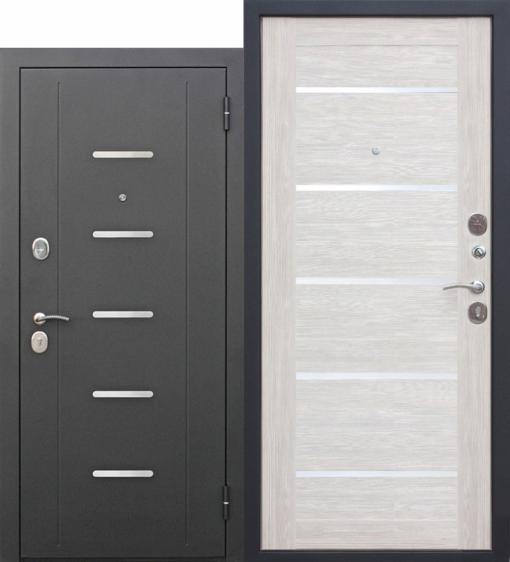 Дверь .  металл Гарда Муар Лиственница беж,царга/Черный муар (860*2050*75)  лев пенополистирол 7,5мм