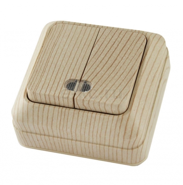 Выключатель Ладога 2клав с подсвет наружн сосна 250В 10А SQ1801-0046