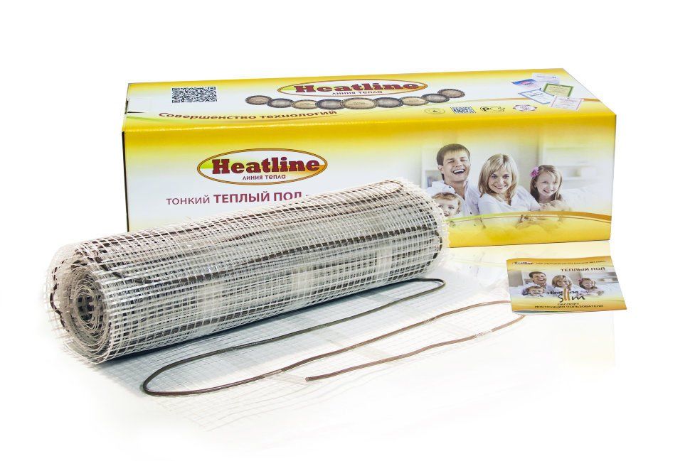 Теплый пол комплект Heatline одножил.  8,0м2 1200Вт HL-1200-8,0 Россия