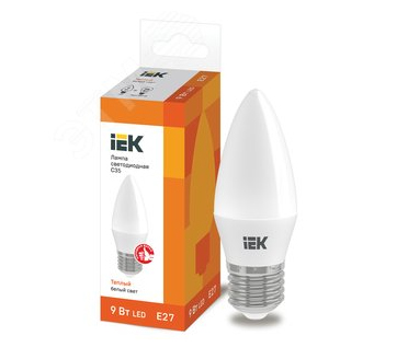 Лампа светодиодная LED-свеча  9Вт 220В Е27 теплая 3000K 810Лм IEK
