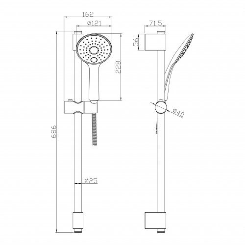 Стойка душевая ROSSINKA AC-26 686 мм с 3-ф. лейкой и душ. шлангом 1,5 м хром