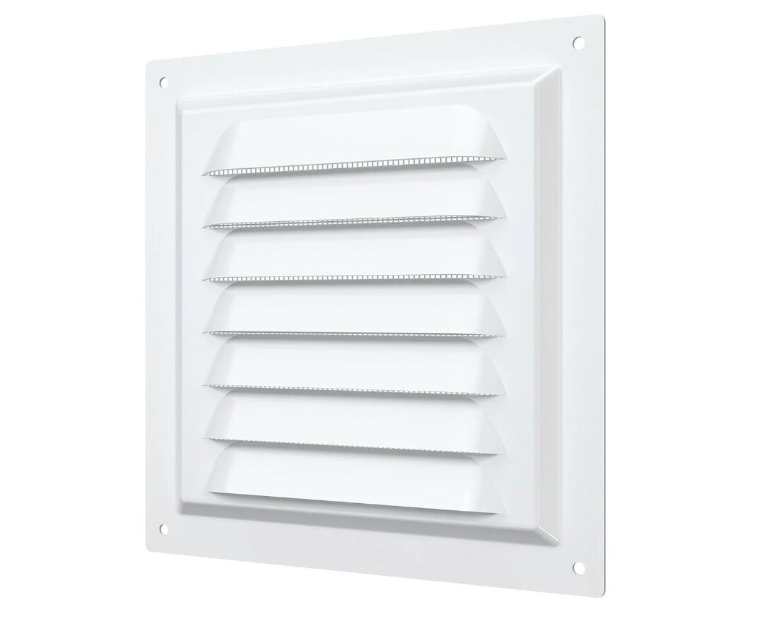 Решетка вент. накладная 200*200 МЭ белая металлическая с сеткой