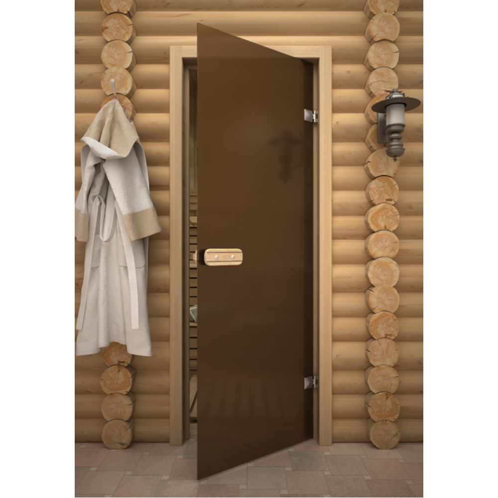 Дверь термостекло с коробкой 1,9*0.7 ручка, стекло 6мм, 2 петли, бронза матовая, Везувий