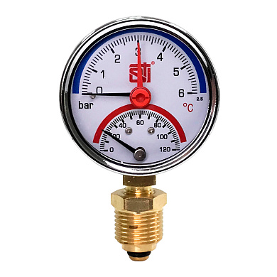Термоманометр радиальный 1/2", D63, 6 бар, 120°C