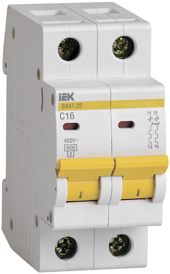 Выключатель автомат 2полюс 16А С ВА47-29 4.5кА MVA20-2-016-C IEK
