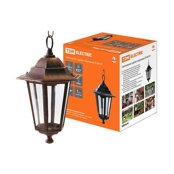 Светильник садово-парковый 100Вт Е27 шестигран. подвесн. металл, бронза 6100-15