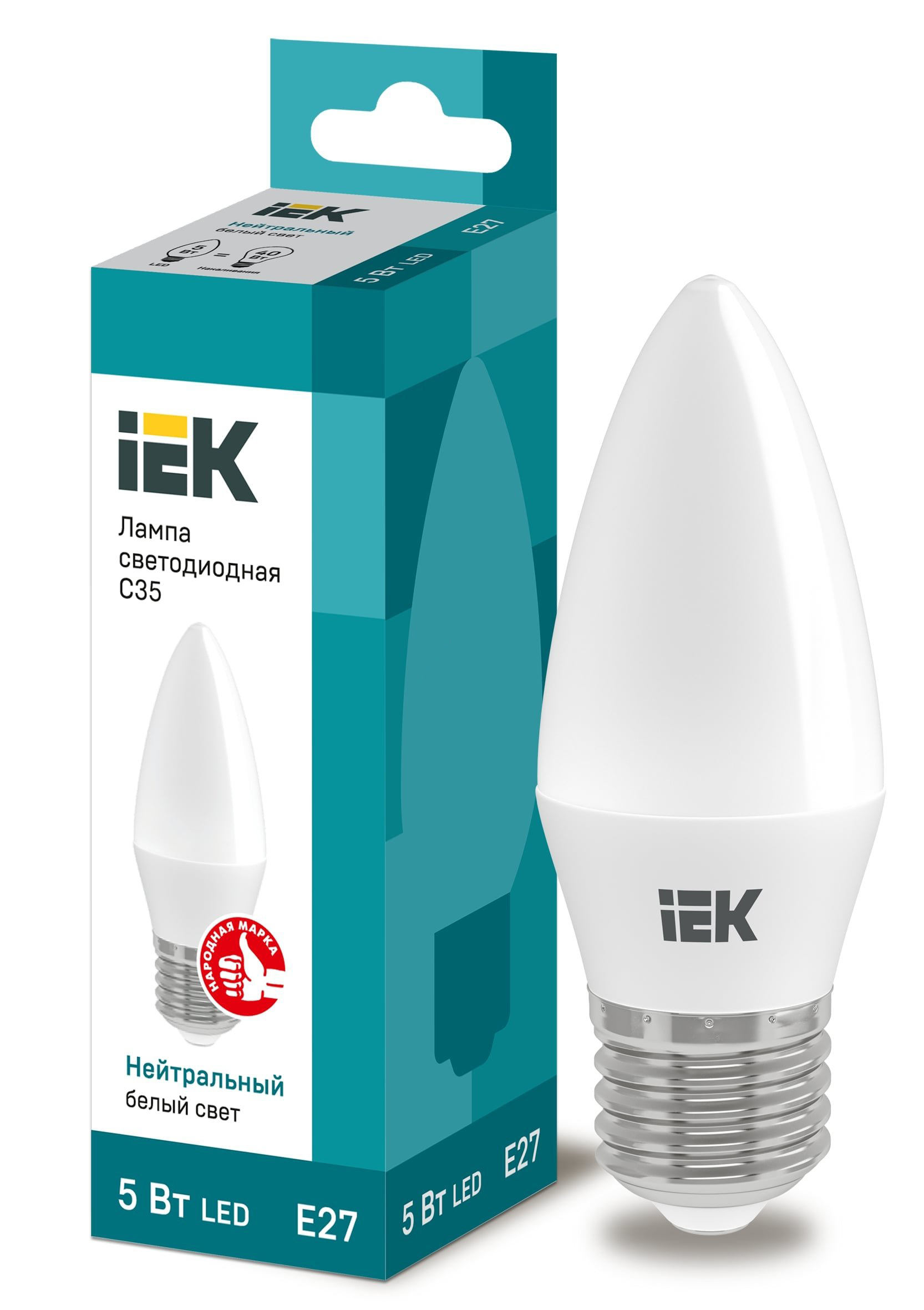 Лампа светодиодная LED-свеча  5Вт 220В Е27 4000K 450Лм IEK