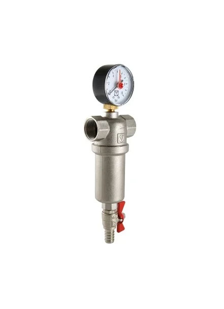 Фильтр 1/2" г/г промывной с манометром, латунный корпус Valtec VT.389.N.04