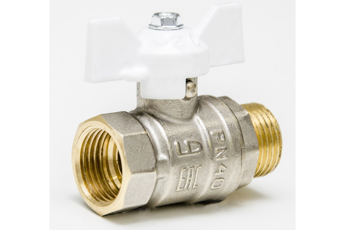 Кран шаровый 1/2 (Ду15) вн/нар бабочка никель LD Pride