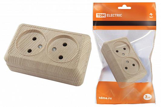 Розетка Ладога двойная б/з наружн сосна 250В 10А SQ1801-0051