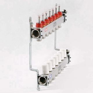 Коллекторная группа 1", 6-выходов 3/4"ЕК с расходомерами, нерж.сталь