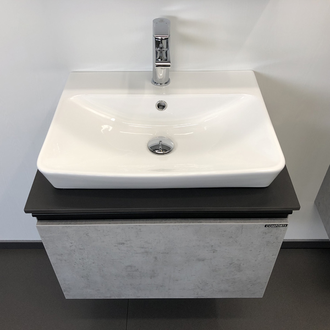COMFORTY. Тумба-умывальник "Эдинбург-60-2" бетон светлый с черн столешн №8, с рак COMFORTY 9055RA-50