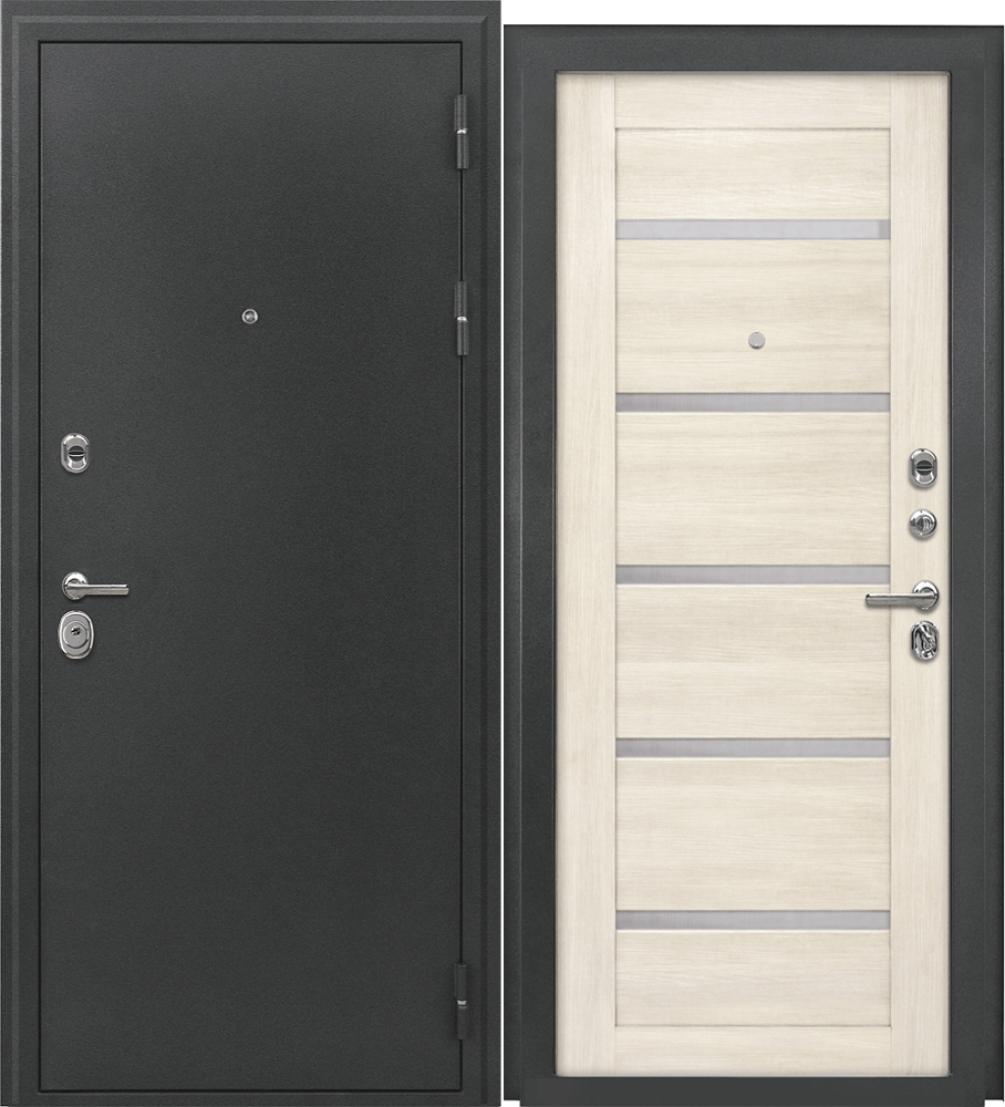 Дверь .  металл СТРАЖ 3К Люкс-2 960*2050*90 прав Антик серебро/ лиственница беленая  минплита