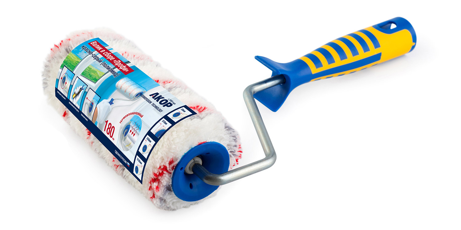 Валик 180мм Полиамид Профи, ворс 18мм, ручка 8мм 2-х комп. АКОР 214