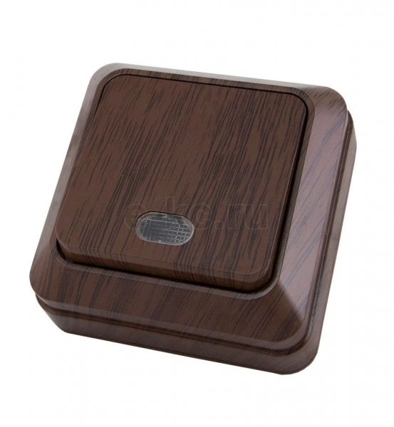 Выключатель Ладога 1клав с подсвет наружн бук 250В 10А SQ1801-0031