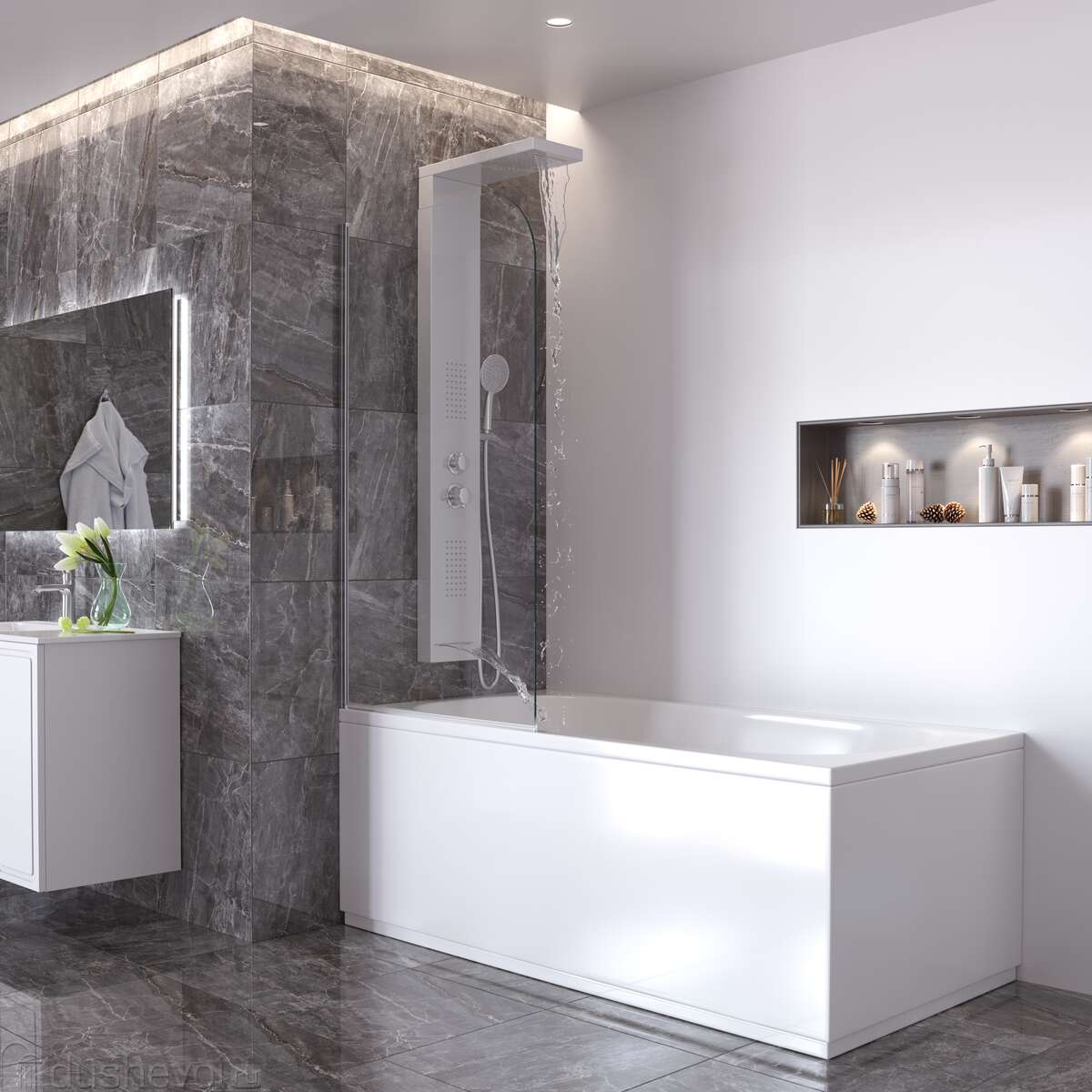 Душевая гидромассажная панель Taliente ТА-G-S04C+s 150*20 из стали, хром, излив-водопад