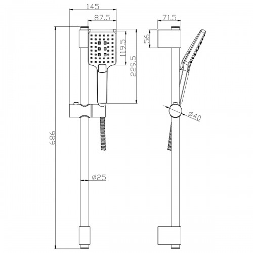 Стойка душевая ROSSINKA AC-27 686 мм с 3-ф. лейкой и душ. шлангом 1,5 м хром