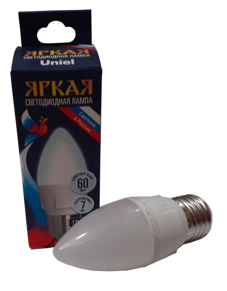 Лампа светодиодная LED-свеча  7Вт 220В Е27 4000K 600Лм Uniel Россия