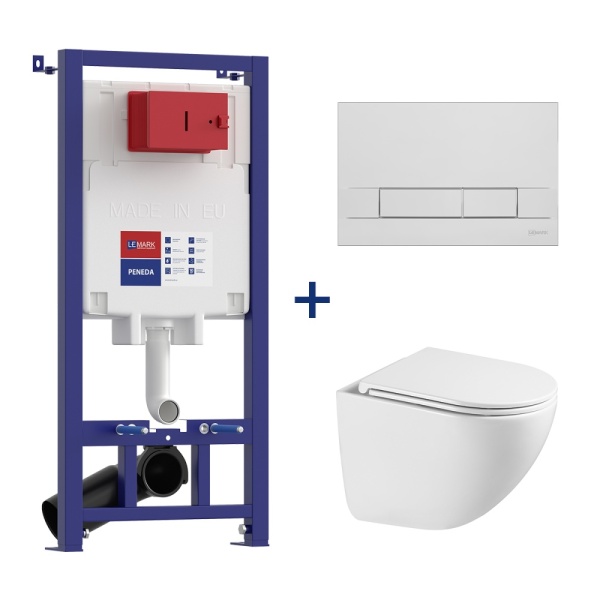 Система инсталляции PenedaExpert LeMark 3в1: кнопка BIT хром глянец, унитаз безободк. Торнадо Glazer