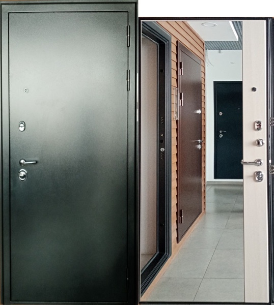 Дверь .  металл СТРАЖ 3К Панорама 960*2050*90 прав Антик серебро/дуб лиственница беленая  зеркало