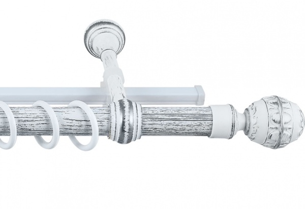 Карниз д.28 двойной Валанс белое серебро  2,4 м. с наконечником